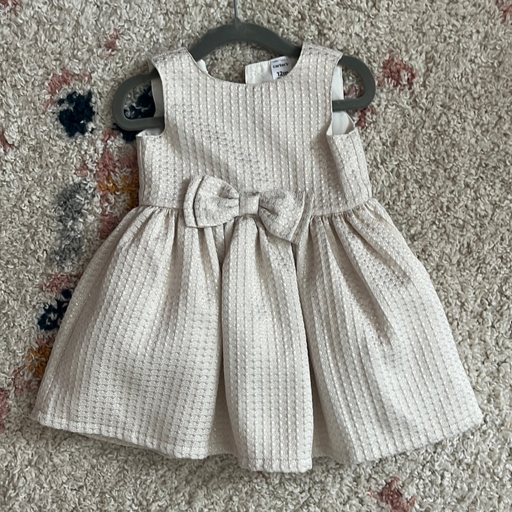12 month carters gold and cream texture dress
